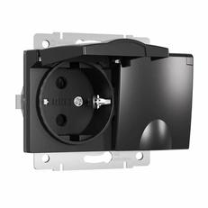 Изображение Розетка двойная влагозащищенная с заземлением с крышками и шторками (черный матовый) W1172208